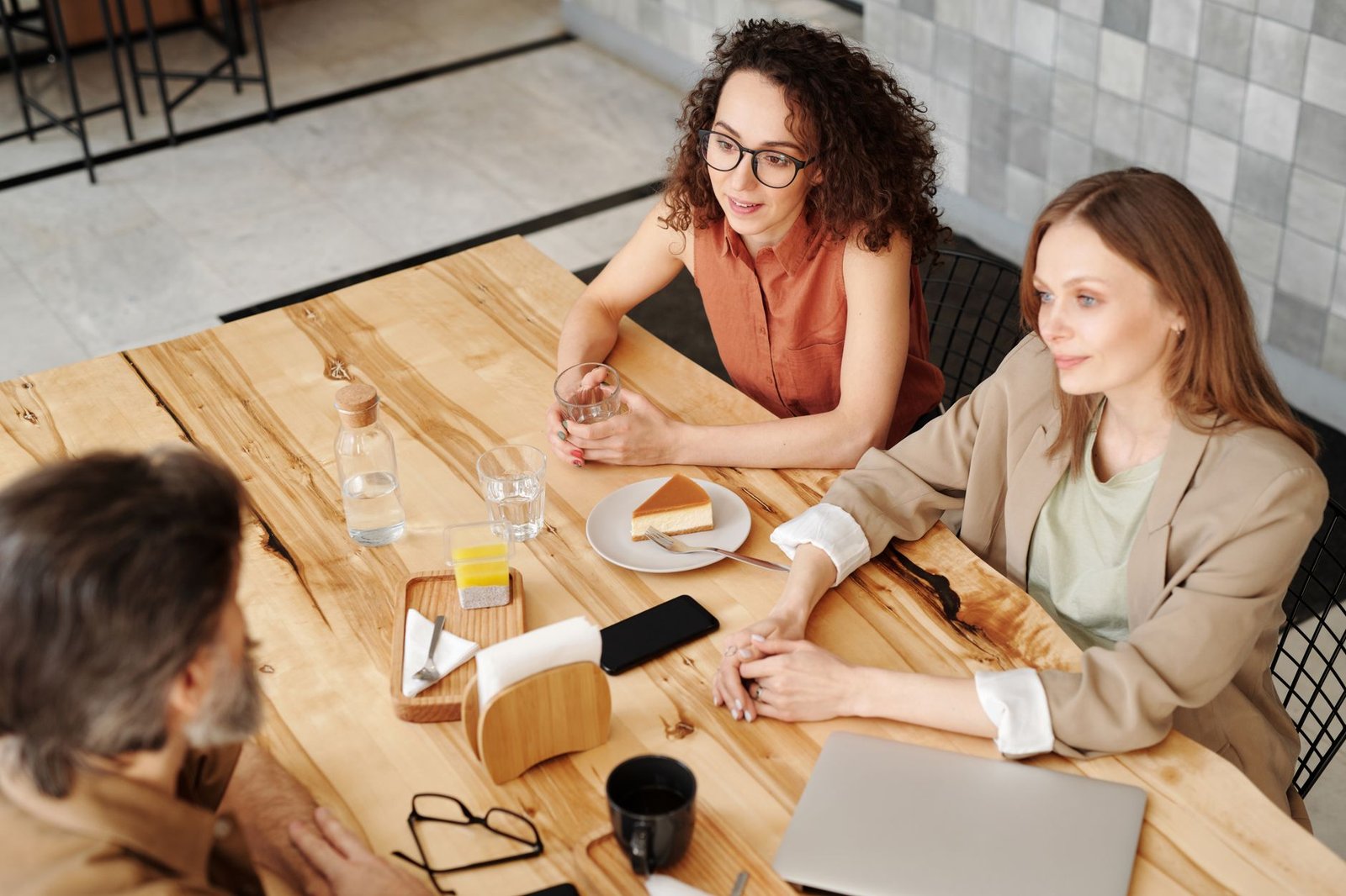 A working lunch at a long table