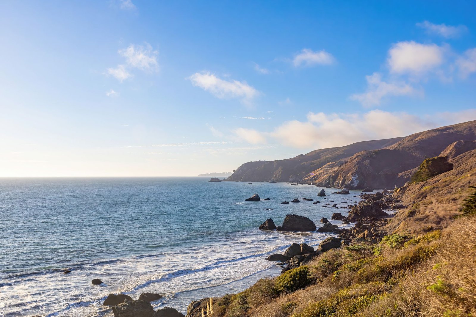 Bluffs running south along the Northern California coastline