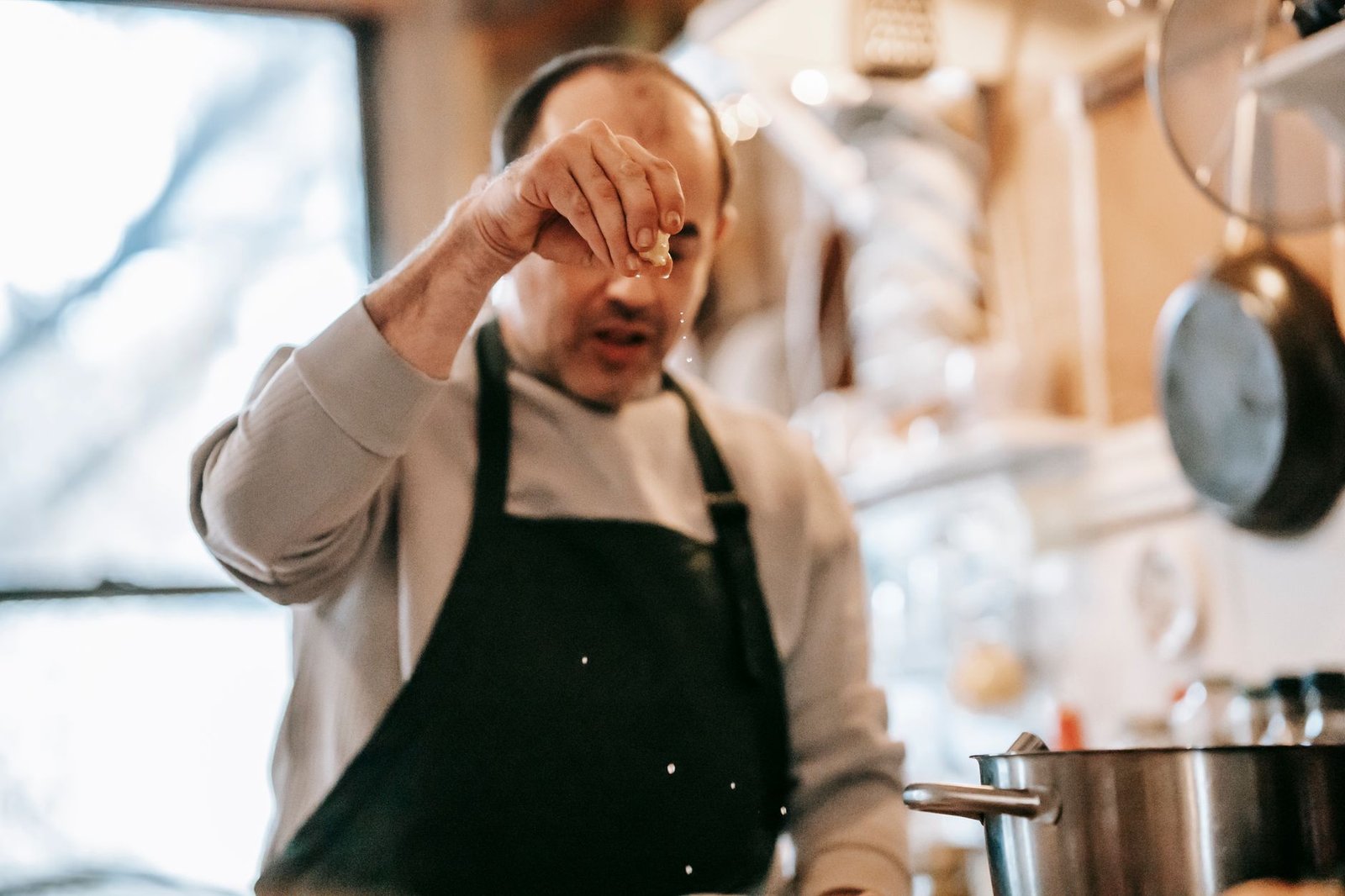 A chef cooking in a home kitchen